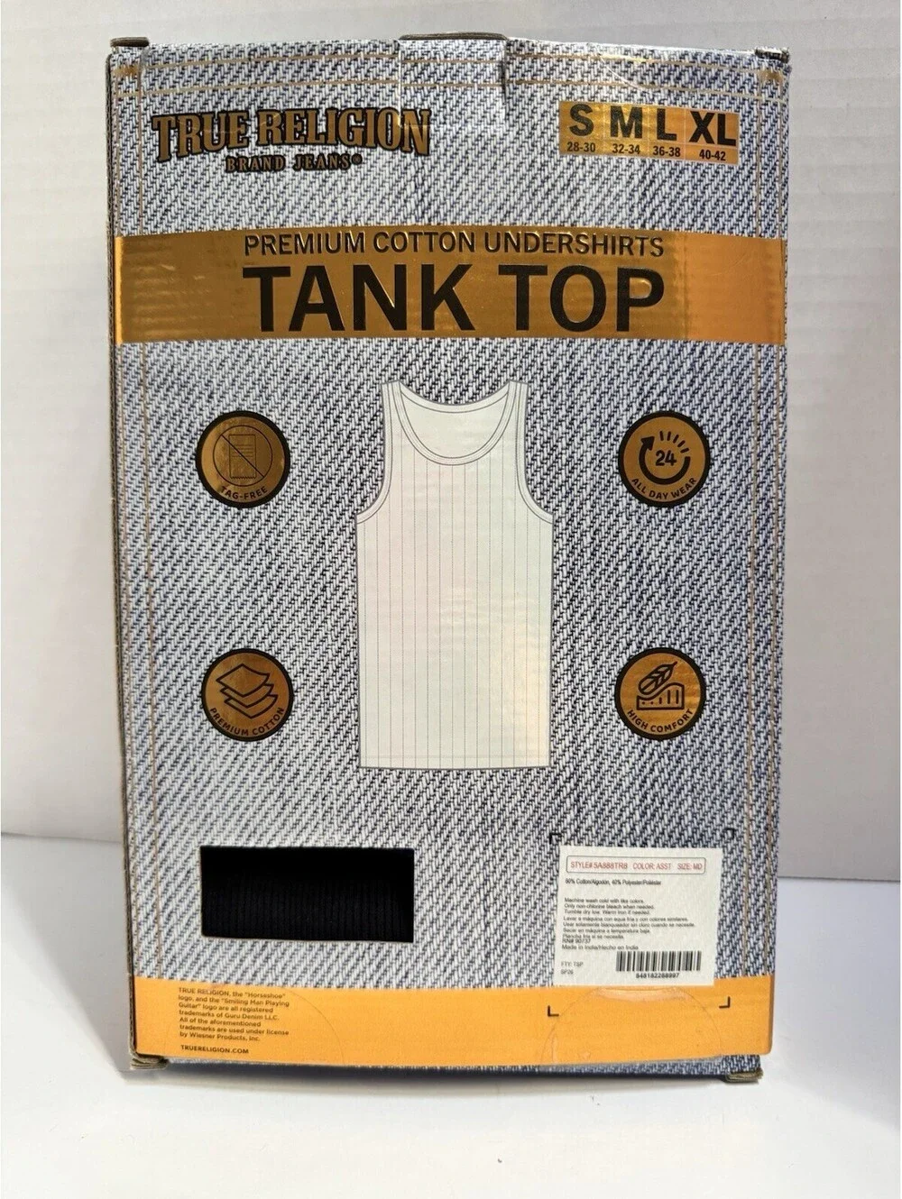 True Religion Men's Premium Cotton 5-Pk Tanks White/Red/Navy/Black Size M 32-34